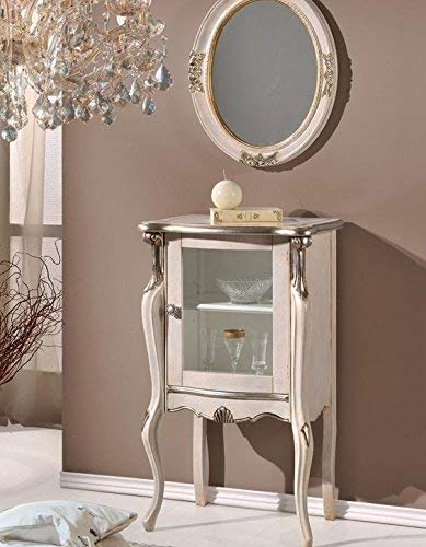 Dafne Italian Design Vetrina bassa 1 anta, gamba alta, colore bianco perla, decorazioni argento -cm: 61 cm - 40 cm - H 100 cm ? 0,28 Mc ? Stile classico - - 100% Made in Italy (SF17)