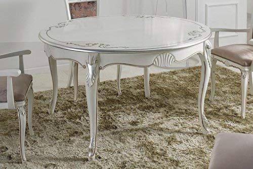 Dafne Italian Design Tavolo rotondo da soggiorno e sala da pranzo, colore bianco con decorazioni-? 140 cm (allungabile 100 cm) - H 79 cm - 100% Made in Italy (SF17)