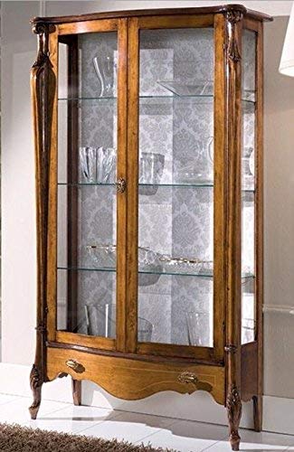 Dafne Italian Design Vetrina 2 ante - 1 cassetto, noce scuro, schienale tappezzato -cm: 107 cm - 39 cm - H 183 cm ? 0,90 Mc ? Stile classico - - 100% Made in Italy (SF17)