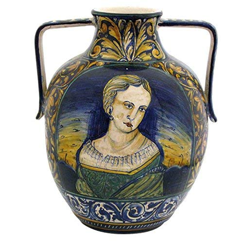 Dafne Italian Design Vaso Orcio biansato con manici dipinto a mano in ceramica artistica di Castelli Italia H cm 38 Serie Orsini Colonna