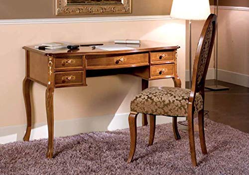Studio completo composto da: 1 Scrivania -cm: 113 cm - 60 cm - H 77 cm. n. 2 Sedie fondo e schienale imbottito, noce scuro, -cm: 59x54x H 105 x 2 pezzi - Stile classico - 100% Made in Italy (SF17)