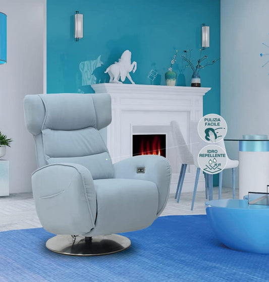 Dafne Italian Design Poltrona relax in tessuto antimacchia aquaclean colore celeste - misure cm. L 74 l 94 H 116 - Made in Italy