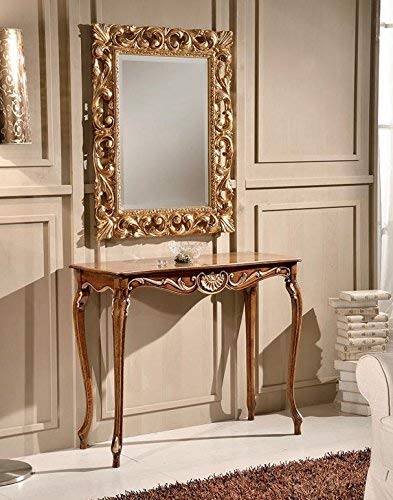 Dafne Italian Design Mobile ingresso, noce scuro, decorazioni oro -cm: 103 cm - 42 cm - H 82 cm - Stile classico - 100% Made in Italy (SF17)