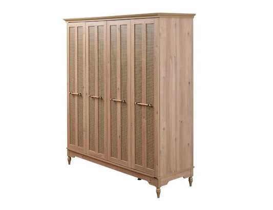 Dafne Italian Design Armadio quattro ante classico con ripiani interni e appendiabiti modello Latte, colore legno misura 187x205x64 cm.
