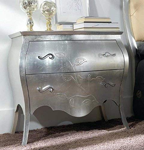 Com� piccolo, colore argento, 79X50X86, 95 Kg, Piano: impiallacciato con noce nazionale ; fianchi-cassetti: pioppo impiallacciato con noce nazionale; Piedi: legno di tiglio100 % Made in Italy