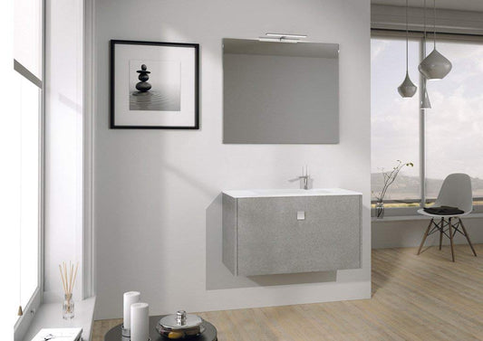 Mobile da bagno grigio argento con lavabo e specchio rett. - un cassettone, top c/lavabo integrato, specchio L.90 H.75, lampada led. Realizzati in IDROPAN che offre un'ottima protezione all'umidit�