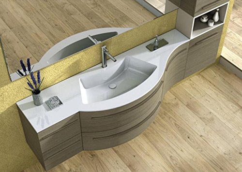 Dafne Italian Design Mobile moderno per bagno, colore grigio caldo, maniglie cromo -specchio bordo in finitura cromo L.162,5 H.83, lampada led. 100% Made in Italy (F2)
