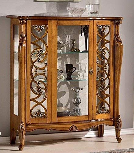 Dafne Italian Design Vetrina 1 anta bassa con griglie, noce scuro, schienale tappezzato -cm: 107 cm - 40 cm - H 120 cm, Stile classico. 100% Made in Italy (SF17)