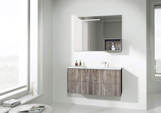 Dafne Italian Design Mobile da bagno abete sabbiato c/lavabo e specchio rett.,Base con 2 cassetti e top con lavabo integrato, Specchio, Vano a giorno