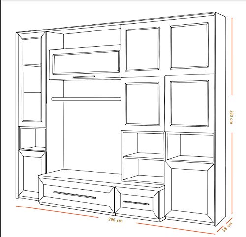 Parete attrezzata per soggiorno - cm. 296 x 58 x 230h - (STP)