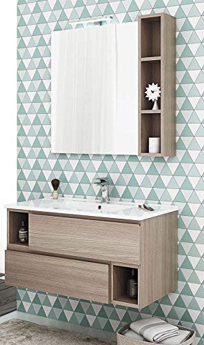 Dafne Italian Design Mobile da bagno sospeso cm. 90x45x46 Finitura: Olmo Terra con specchio, Misura: cm. 79x70, pensile cm. 79x16x16-100% made in Italy