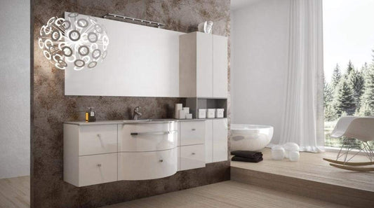 Dafne Italian Design Mobile lavabo con 2 cassettoni top con lavabo integrato L.140,5 (vasca 55x31x14), specchio bordo in finitura cromo L.140 H.83, 100% Made in Italy (F2)