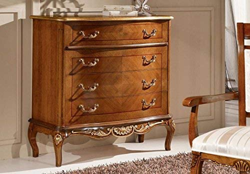 Dafne Italian Design Com? 4 cassetti, noce scuro, decorazioni oro -cm: 101 cm - 46 cm - H 100 cm - 0,52 Mc - Stile classico - 100% Made in Italy (SF17)