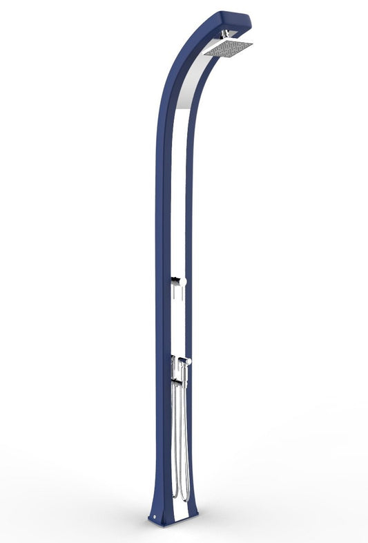 Doccia con doppio attacco per acqua calda e fredda Spring Plus Doccia tradizionale per interni e esterni in Polietilene HD con Miscelatore acqua e Doccino mobile Colore Blu e Inox
