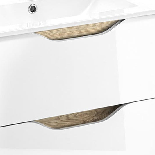 Dafne Italian Design Mobile da bagno componibile sospeso Joy bianco lucido e legno quercia cm 81 x 47 x 195 (base, lavabo, specchio)