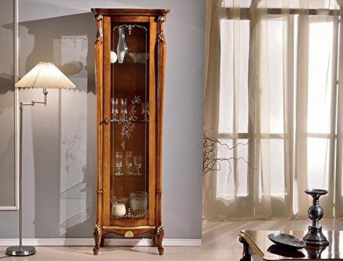 Dafne Italian Design Vetrina 1 anta alta, noce scuro, decorazioni oro, vetri decorati -cm: 70 cm - 40 cm - H 195 cm ? 0,62 Mc ? Stile classico - - 100% Made in Italy (SF17)