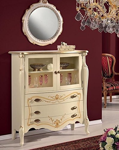 Dafne Italian Design Vetrina 2 ante e 3 cassetti, colore avorio, decorazioni oro -cm: 107 cm - 40 cm - H 120 cm ? 0,60 Mc ? Stile classico - 100% Made in Italy (SF17)