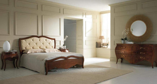 Dafne Italian Design 2 Comodini con cassetto, legno scuro, decorazione foglia, 68X37X57, 60 Kg, Piano: legno massiccio - Ante: pioppo - Piedi: legno di tiglio
