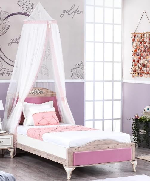 Dafne Italian Design Letto singolo Gold Pink colore bianco,legno chiaro e rosa cm. 106 X 132 X 206. comprensivo di materasso cm. 100x200x25