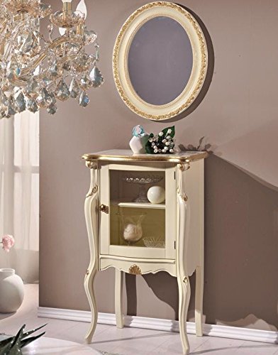 Dafne Italian Design Vetrina bassa 1 anta, gamba alta, colore avorio, decorazioni oro -cm: 61 cm - 40 cm - H 100 cm. Stile classico - 100% Made in Italy (SF17)