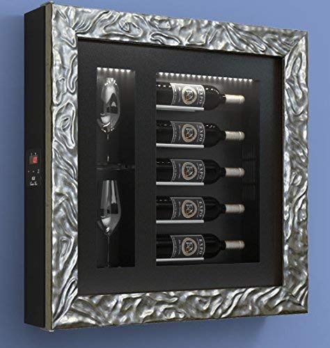 Cantinetta vino da parete per cinque bottiglie in orizzontale e due bicchieri orizzontali laterali per bottiglie H.328 D.90 mm - peso 30 kg. (SF00)
