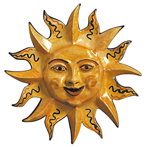 Ornamento da parete a forma di sole in ceramica artigianale italiana. Dimensioni: ø 37.846.