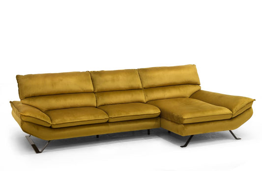 Dafne Italian Design Divano due posti con chaise longue dx in tessuto color senape con spalliera traslante - misure cm. L 275 x 170/184 - l 125 - H 93 - Made in Italy