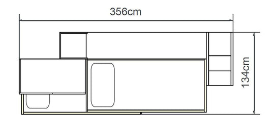 TUTTOCAMERETTE.IT Cameretta per ragazzi - L. 356 cm - P. 138 cm - H. 261,2 cm - 1 Letto a castello; 1 Letto singolo; 1 Pedana; 1 Armadio ; 1 Colonna Libreria, 100 % Made in Italy (SF30)