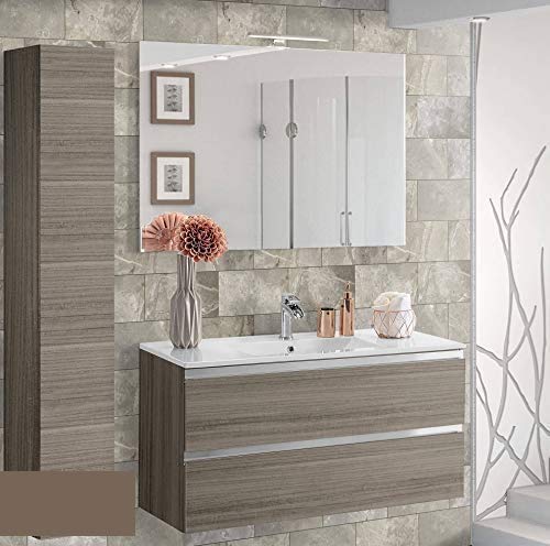 Dafne Italian Design Mobile da bagno sospeso cm. 100 x 46 x 51h colore beige con lavabo, 2 cassettoni, colonna sospesa, specchio con luci led. Altissima qualità