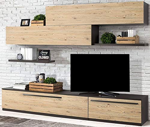 Parete componibile per soggiorno - vulcano e rovere crudo - cm. 270 x 46 x 203h - (STP)