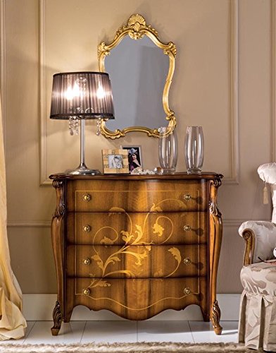 Dafne Italian Design Com? 4 cassetti, noce scuro, decorazioni foglia -cm: 93 cm - 43 cm - H 86 cm - 0,42 Mc - Stile classico - 100% Made in Italy (SF17)
