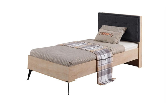 Dafne Italian Design Letto singolo Ares colore legno chiaro e nero cm. 111 X 107 X 204 comprensivo di materasso cm. 100x200x25
