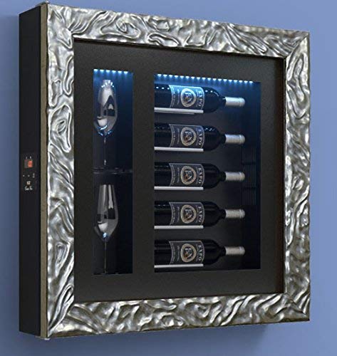 Cantinetta vino da parete per cinque bottiglie in orizzontale e due bicchieri orizzontali laterali per bottiglie H.328 D.90 mm - peso 30 kg. (SF00)