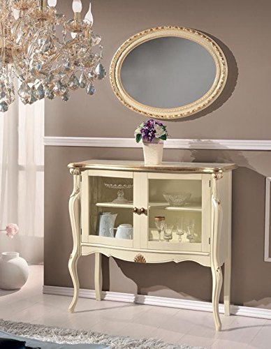 Dafne Italian Design Vetrina bassa 2 ante, gamba alta, colore avorio, decorazioni oro -cm: 108 cm - 40 cm - H 100 cm ? 0,50 Mc ? Stile classico - 100% Made in Italy (SF17)