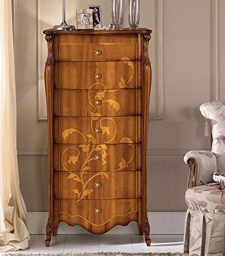 Dafne Italian Design Cassettieracassetti, noce scuro, decorazioni foglia -cm: 60 cm - 43 cm - H 120 cm - 0,36 Mc - Stile classico - 100% Made in Italy (SF17)