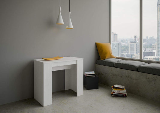 Itamoby, Consolle allungabile Basic Small, Pannelli di Nobilitato, Bianco Frassino, L.90 P.48 H.77 (allungabile Fino a 204 cm)