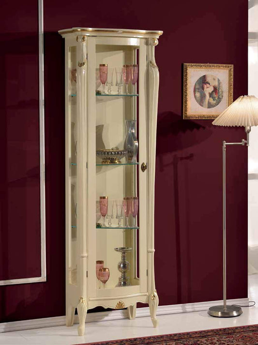 Dafne Italian Design Vetrina Stile Classico Laccato Bianco e Oro (cm. L. 70 - P. 38 - H. 195) (TVG)