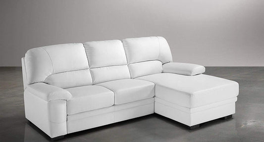 Dafne Italian Design Divano Letto angolare 2 posti con penisola a Destra. Similpelle Bianco (cm. 260 x 90 x 95h)