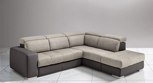 Dafne Italian Design Divano Letto angolare 3 posti con penisola a Destra. Similpelle Elephant, Similpelle Effetto Nabuk Light Grey (cm. 266 x 230 x 94h)