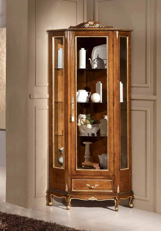 Dafne Italian Design Vetrinetta ad Angolo Stile Classico Noce (cm. L. 50 - P. 61- H. 195) (TVG)