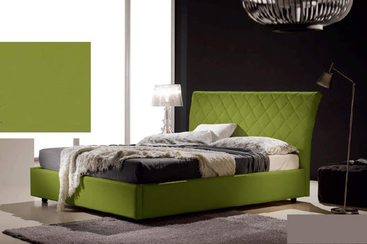 Letto una piazza e mezza contenitore, similpelle lavabile, trapuntato, colore verde oliva - Dimensioni: Larghezza 138 x 228 x H 110 cm - per materasso 120 x 200. - 100% Made in Italy (SFI)