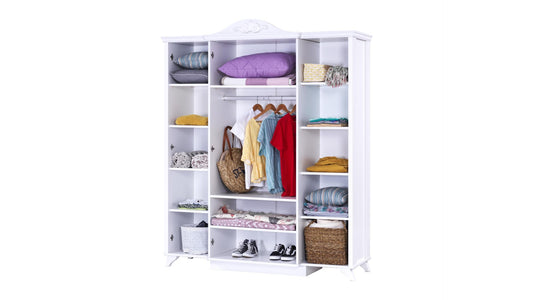 Dafne Italian Design Armadio quattro ante stile romantico con specchi modello Reyna colore bianco misura 173x209x61 cm.