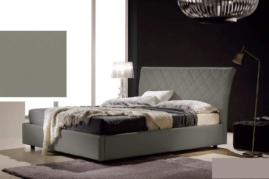 Letto una piazza e mezza contenitore, similpelle lavabile, trapuntato, colore grigio - Dimensioni: Larghezza 138 x 218 x H 110 cm - per materasso 120 x 190. - 100% Made in Italy (SFI)