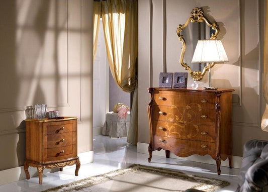 Dafne Italian Design Com? 4 cassetti, noce scuro, decorazioni foglia -cm: 107 cm - 46 cm - H 100 cm - 0,60 Mc - Stile classico - 100% Made in Italy (SF17)