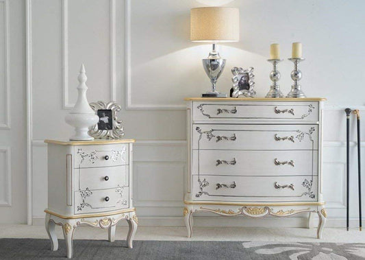 Dafne Italian Design Com? 4 cassetti, colore bianco, decorazioni oro -cm: 101 cm - 46 cm - H 100 cm - 0,52 Mc - Stile classico - 100% Made in Italy (SF17)