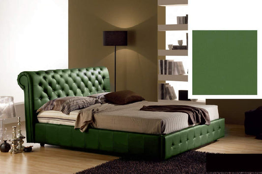Dafne Italian Design Letto una piazza e mezza contenitore, similpelle, lavorazione capitonn? verde scuro -140x236xH 114 cm - per materasso 120x200-100% Made in Italy