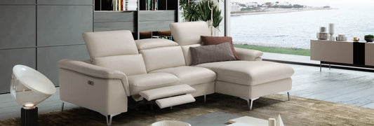 Dafne Italian Design Divano due posti in pelle colore panna con sistema recliner a dx e chaise longue a sx - misure cm. L 269x166 l 107/111 h 83/105
