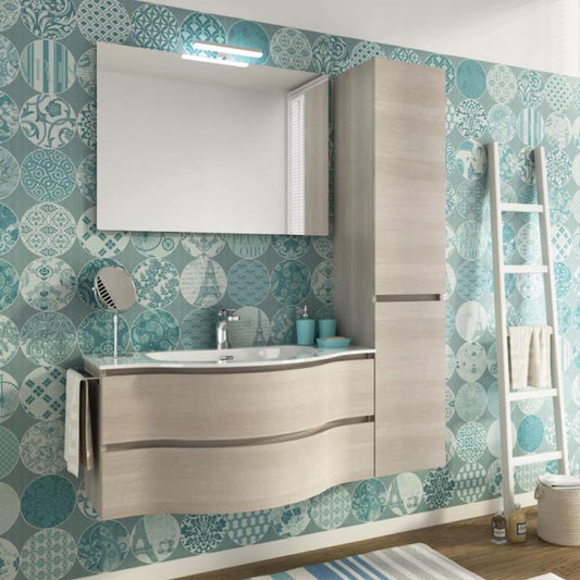 Dafne Italian Design Mobile Bagno con Lavabo Mobile Bagno Completo con Specchio, Lavabo Bagno Sospeso, Top Lavabo In Ocritech, Vasca Integrata