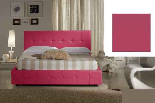 Dafne Italian Design Letto una piazza e mezza contenitore, similpelle lavabile, colore rosa scuro - Dimensioni: Larghezza 136 x 220 x H 100 cm - per materasso 120 x 200. - 100% Made in Italy (SFI)