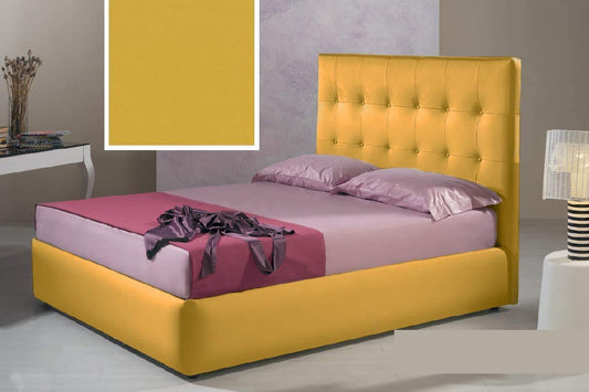 Dafne Italian Design Letto una piazza e mezza contenitore, similpelle lavabile, colore giallo senape - Dimensioni: Larghezza 136 x 220 x H 140 cm - per materasso 120 x 200. - 100% Made in Italy (SFI)